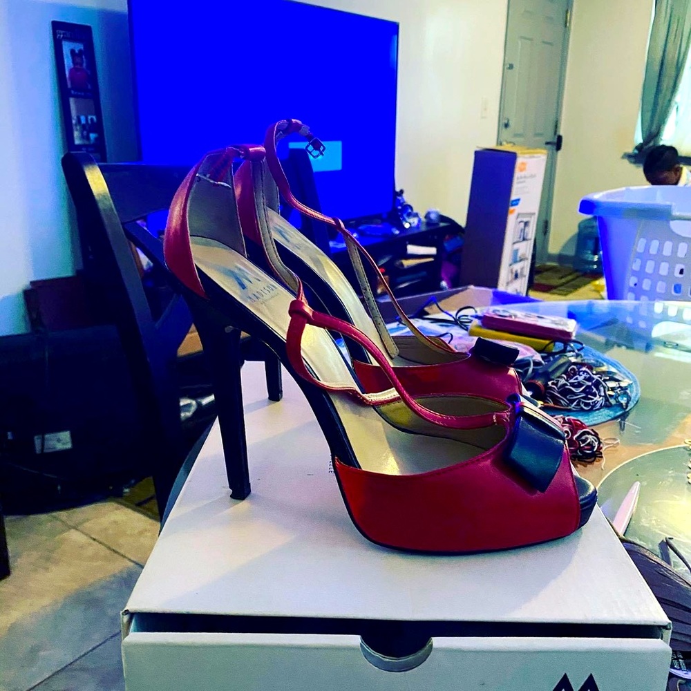 Red and black pumps